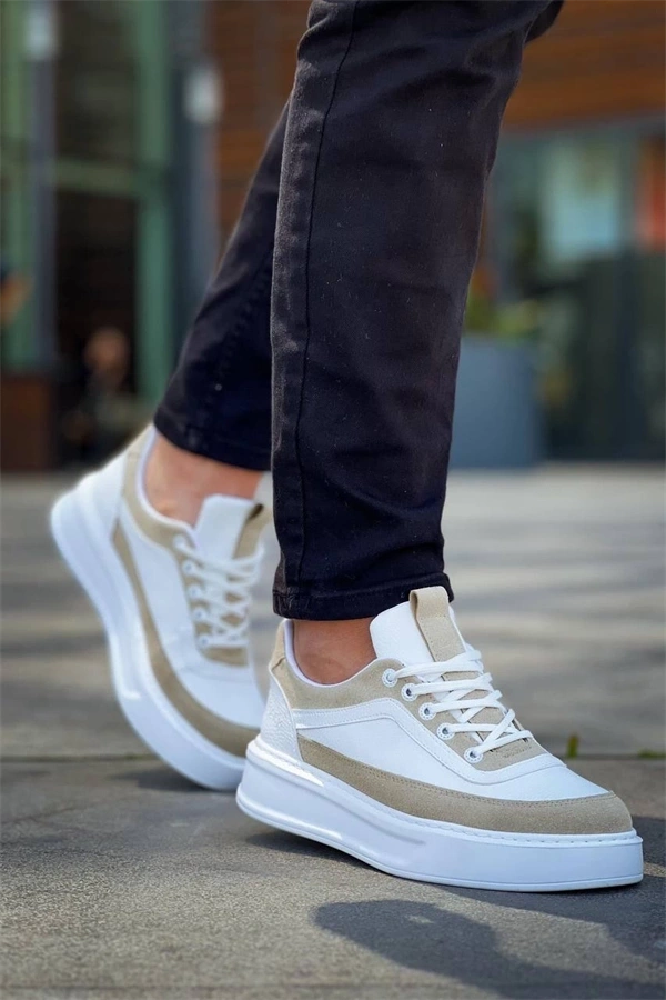 Kb-006 Kuback Beyaz Cilt Bej Süet  Yüksek Taban Bağcıklı Günlük Erkek Ayakkabı