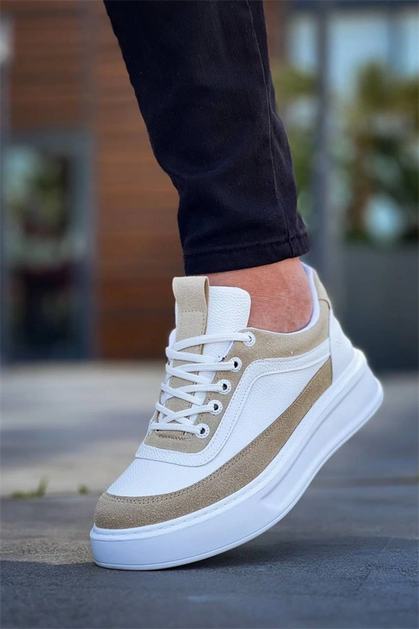 Kb-006 Kuback Beyaz Cilt Bej Süet  Yüksek Taban Bağcıklı Günlük Erkek Ayakkabı