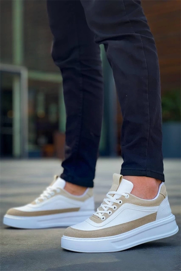 Kb-006 Kuback Beyaz Cilt Bej Süet  Yüksek Taban Bağcıklı Günlük Erkek Ayakkabı