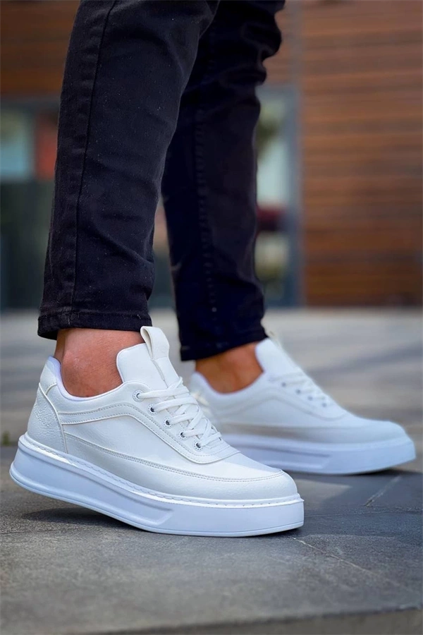 Kb-006 Kuback Beyaz Cilt  Yüksek Taban Bağcıklı Günlük Erkek Ayakkabı