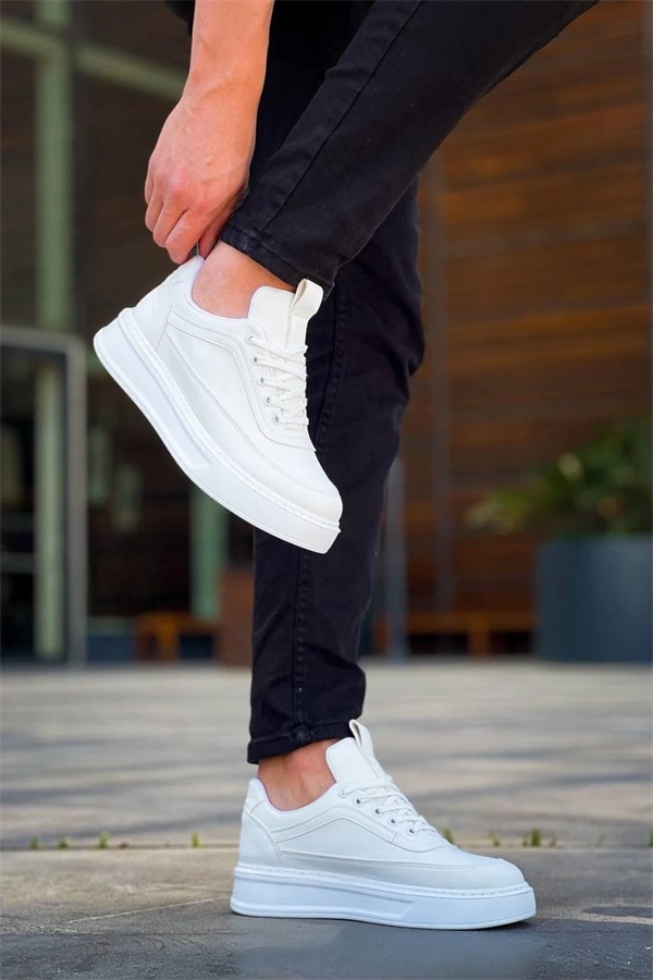 Kb-006 Kuback Beyaz Cilt  Yüksek Taban Bağcıklı Günlük Erkek Ayakkabı