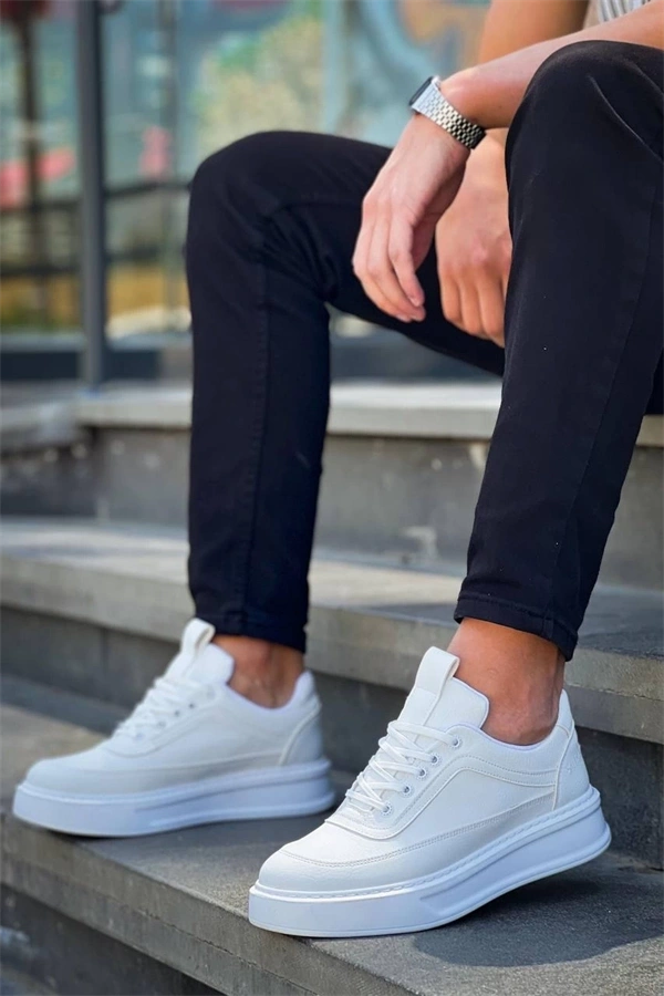 Kb-006 Kuback Beyaz Cilt  Yüksek Taban Bağcıklı Günlük Erkek Ayakkabı