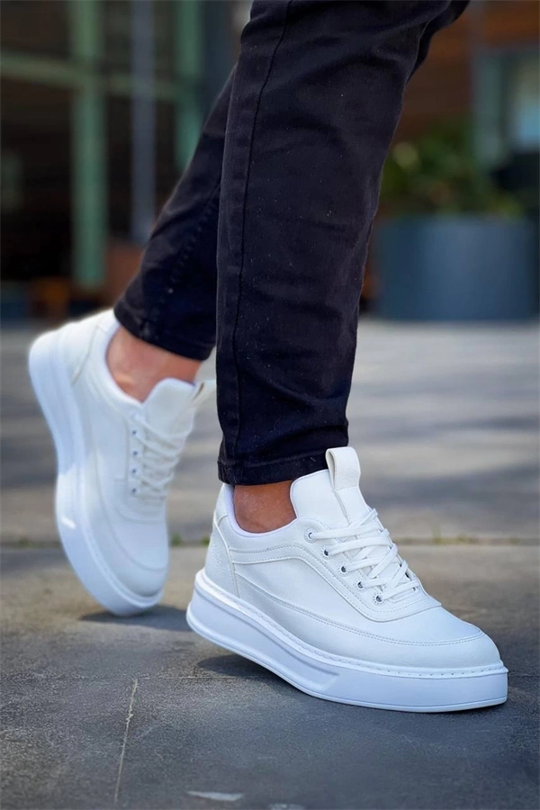 Kb-006 Kuback Beyaz Cilt  Yüksek Taban Bağcıklı Günlük Erkek Ayakkabı