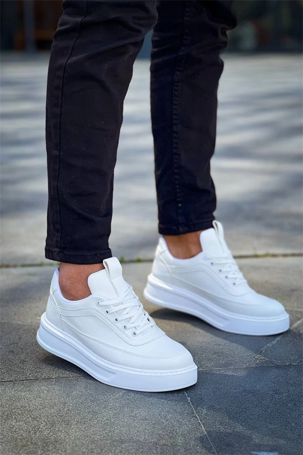 Kb-006 Kuback Beyaz Cilt  Yüksek Taban Bağcıklı Günlük Erkek Ayakkabı