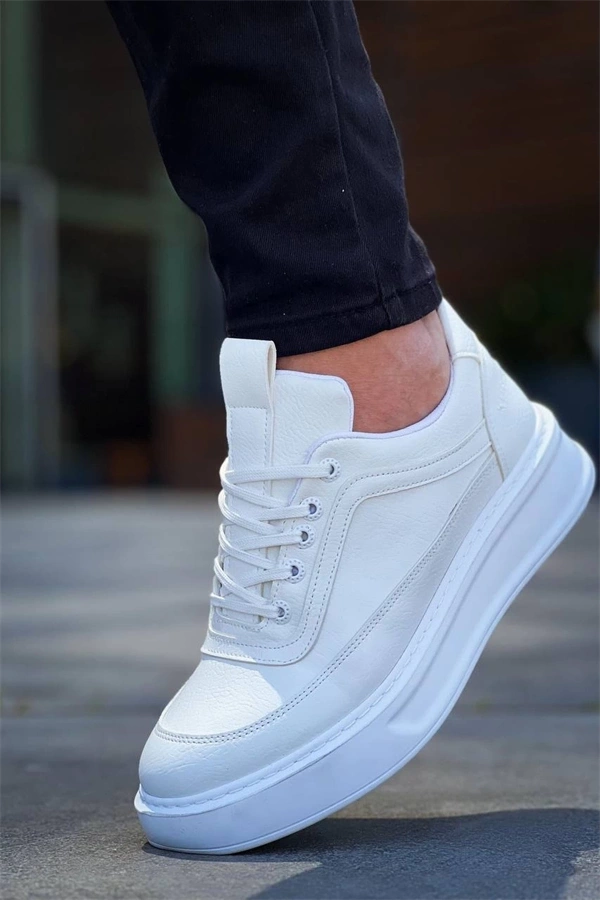 Kb-006 Kuback Beyaz Cilt  Yüksek Taban Bağcıklı Günlük Erkek Ayakkabı