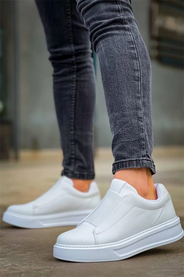 Kb-007  Kuback  Beyaz Yüksek Taban Tek Bant Bağcıksız Günlük Erkek Ayakkabı