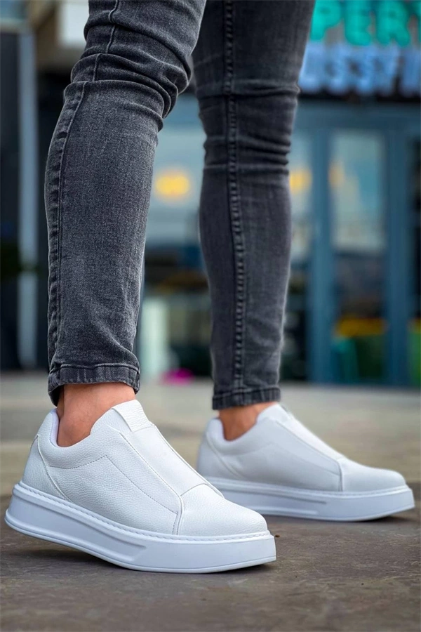 Kb-007  Kuback  Beyaz Yüksek Taban Tek Bant Bağcıksız Günlük Erkek Ayakkabı