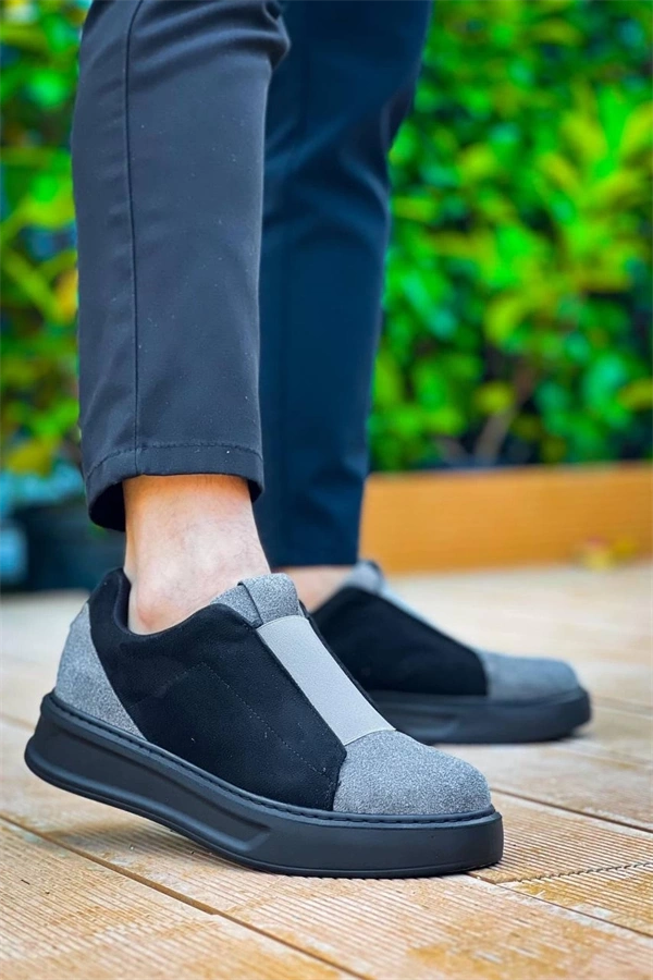 Kb-007  Kuback Siyah Gri Siyah Yüksek Taban Tek Bant Bağcıksız Günlük Erkek