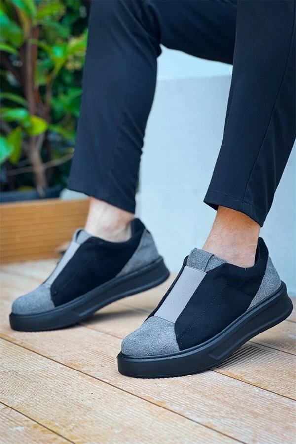 Kb-007  Kuback Siyah Gri Siyah Yüksek Taban Tek Bant Bağcıksız Günlük Erkek