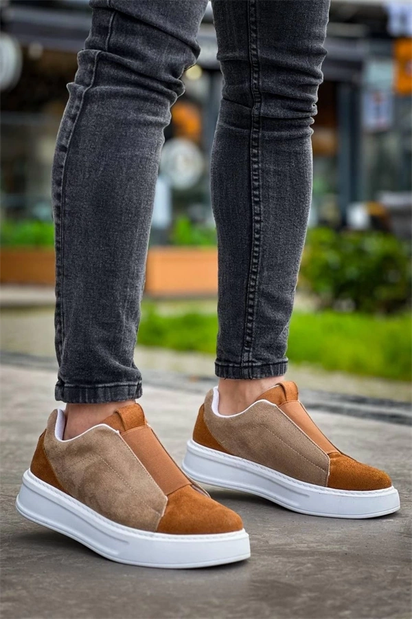 Kb-007  Kuback  Vizon Taba Yüksek Taban Tek Bant Bağcıksız Günlük Erkek Ayakkabı