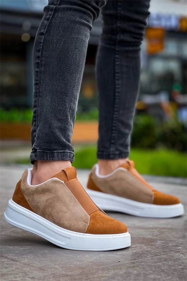 Kb-007  Kuback  Vizon Taba Yüksek Taban Tek Bant Bağcıksız Günlük Erkek Ayakkabı