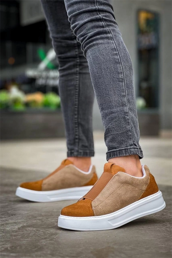 Kb-007  Kuback  Vizon Taba Yüksek Taban Tek Bant Bağcıksız Günlük Erkek Ayakkabı