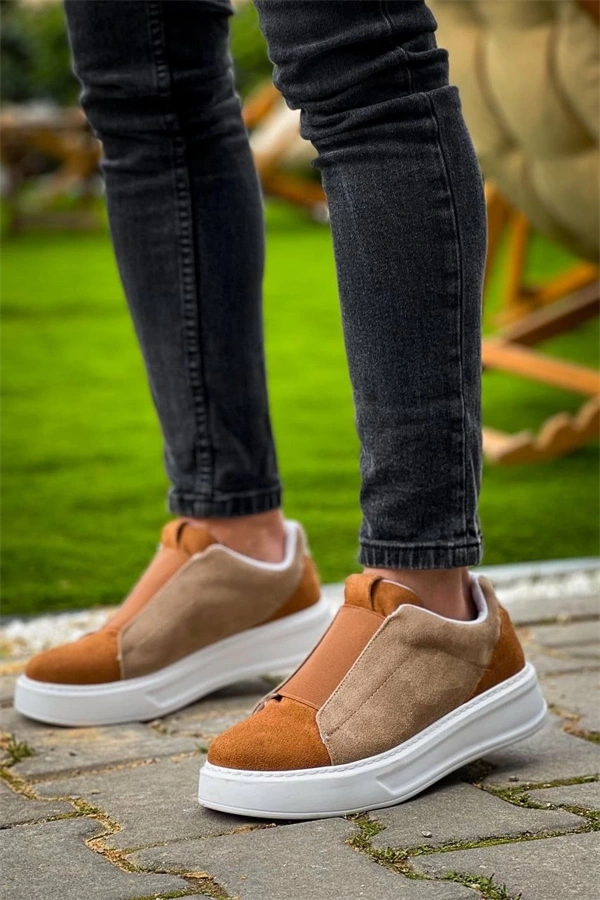 Kb-007  Kuback  Vizon Taba Yüksek Taban Tek Bant Bağcıksız Günlük Erkek Ayakkabı