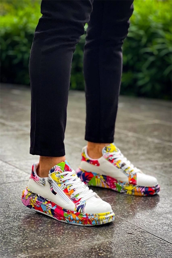 Kb-02  Kuback Bağcıklı Crocodile Beyaz Kırmızı Günlük Erkek Ayakkabı