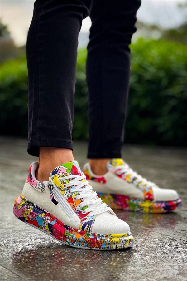 Kb-02  Kuback Bağcıklı Crocodile Beyaz Kırmızı Günlük Erkek Ayakkabı