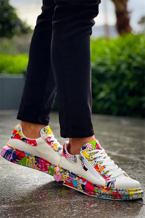 Kb-02  Kuback Bağcıklı Crocodile Beyaz Kırmızı Günlük Erkek Ayakkabı