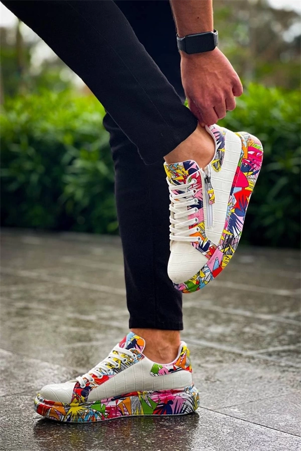 Kb-02  Kuback Bağcıklı Crocodile Beyaz Kırmızı Günlük Erkek Ayakkabı