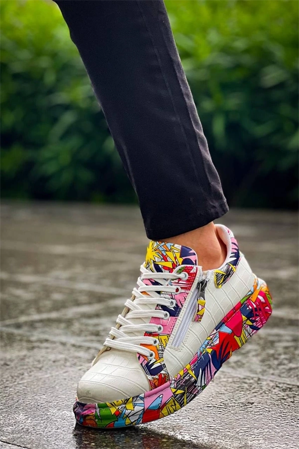 Kb-02  Kuback Bağcıklı Crocodile Beyaz Kırmızı Günlük Erkek Ayakkabı