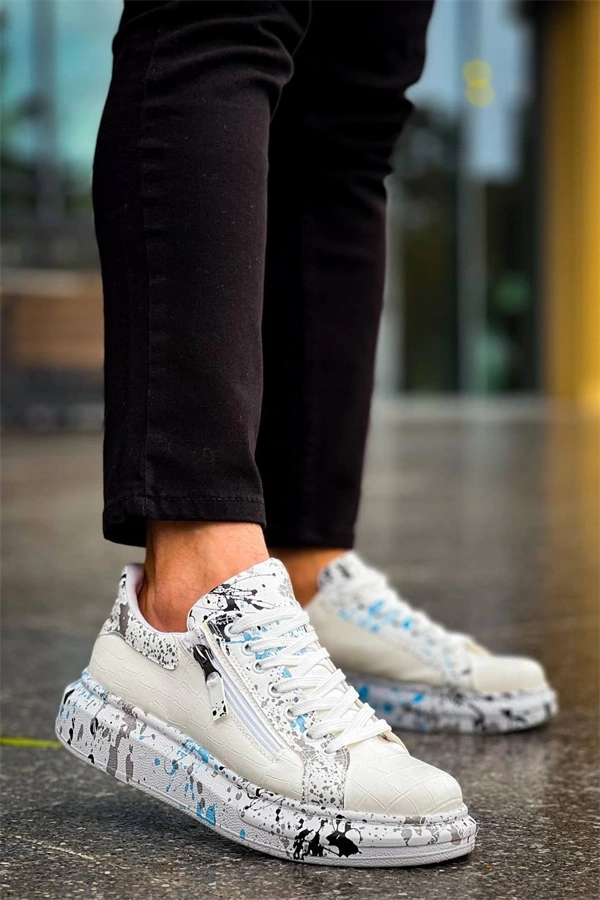 Kb-02  Kuback  Bağcıklı Crocodile Beyaz Mavi Günlük Erkek Ayakkabı