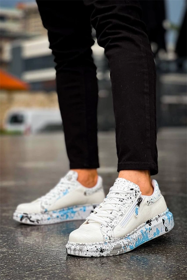 Kb-02  Kuback  Bağcıklı Crocodile Beyaz Mavi Günlük Erkek Ayakkabı