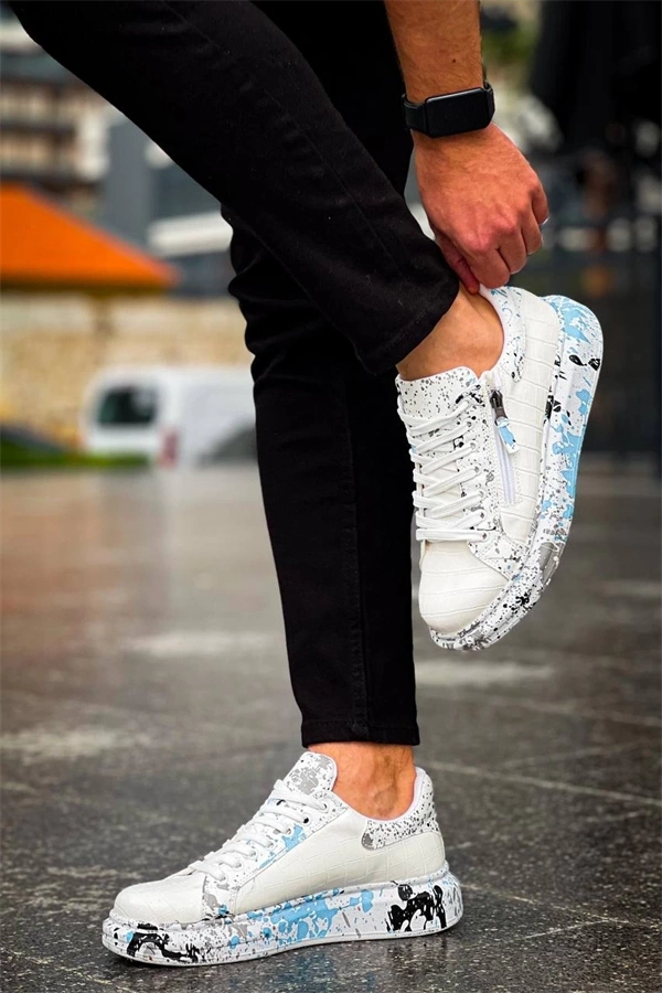 Kb-02  Kuback  Bağcıklı Crocodile Beyaz Mavi Günlük Erkek Ayakkabı