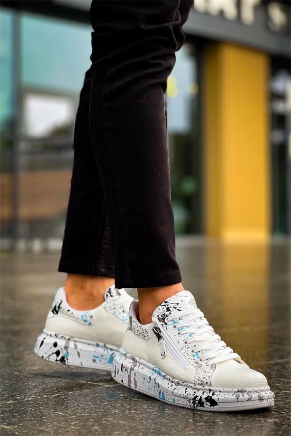 Kb-02  Kuback  Bağcıklı Crocodile Beyaz Mavi Günlük Erkek Ayakkabı