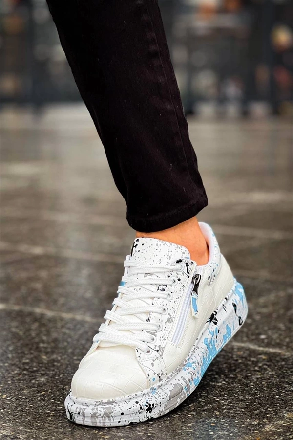 Kb-02  Kuback  Bağcıklı Crocodile Beyaz Mavi Günlük Erkek Ayakkabı