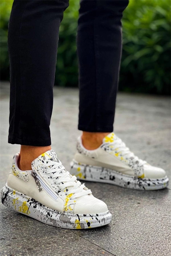 Kb-02  Kuback  Bağcıklı Crocodile Beyaz Sarı Günlük Erkek Ayakkabı