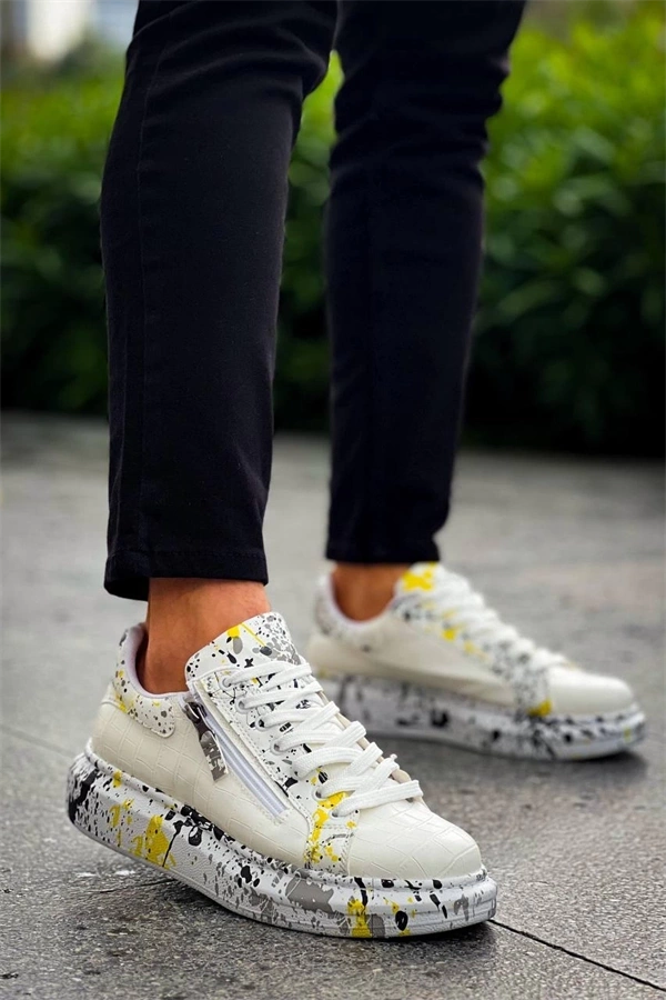 Kb-02  Kuback  Bağcıklı Crocodile Beyaz Sarı Günlük Erkek Ayakkabı