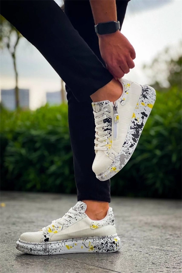 Kb-02  Kuback  Bağcıklı Crocodile Beyaz Sarı Günlük Erkek Ayakkabı