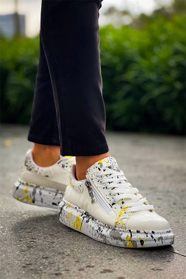 Kb-02  Kuback  Bağcıklı Crocodile Beyaz Sarı Günlük Erkek Ayakkabı