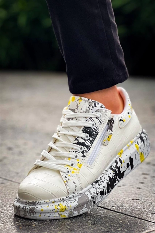 Kb-02  Kuback  Bağcıklı Crocodile Beyaz Sarı Günlük Erkek Ayakkabı