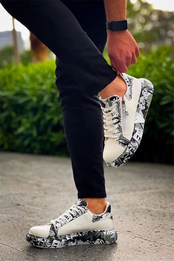 Kb-02  Kuback Bağcıklı Crocodile Beyaz Siyah Günlük Erkek Ayakkabı