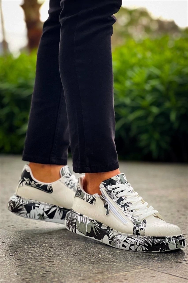 Kb-02  Kuback Bağcıklı Crocodile Beyaz Siyah Günlük Erkek Ayakkabı