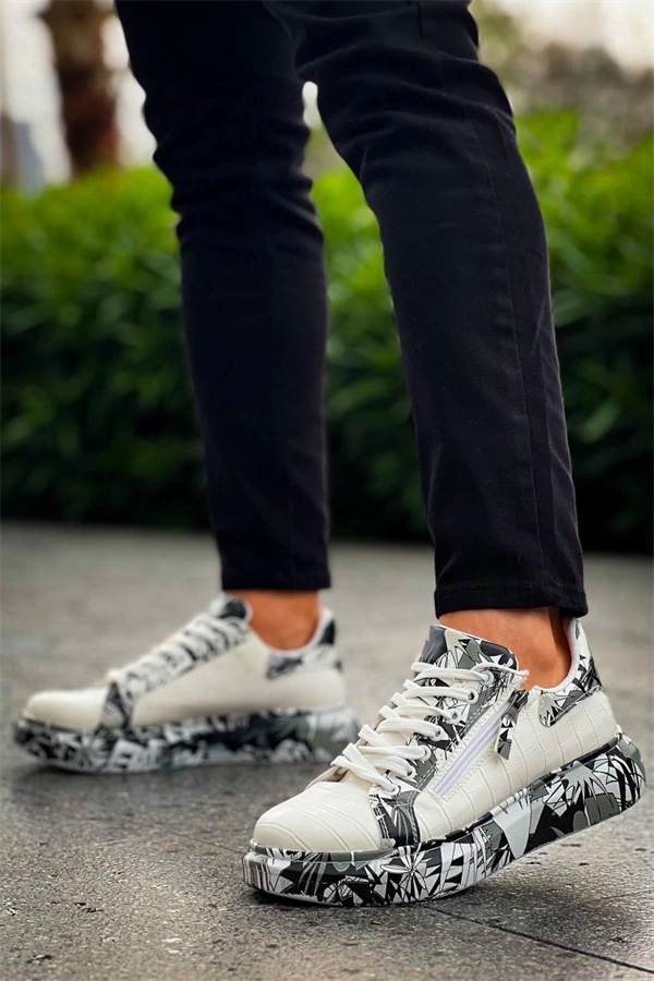 Kb-02  Kuback Bağcıklı Crocodile Beyaz Siyah Günlük Erkek Ayakkabı