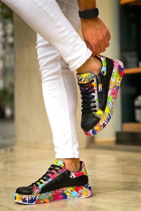 Kb-02  Kuback Bağcıklı Crocodile Siyah Kırmızı Günlük Erkek Ayakkabı