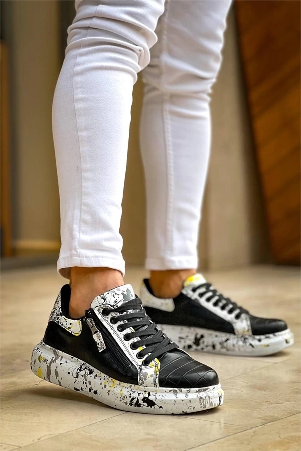 Kb-02  Kuback Bağcıklı Crocodile Siyah Sarı Günlük Erkek Ayakkabı