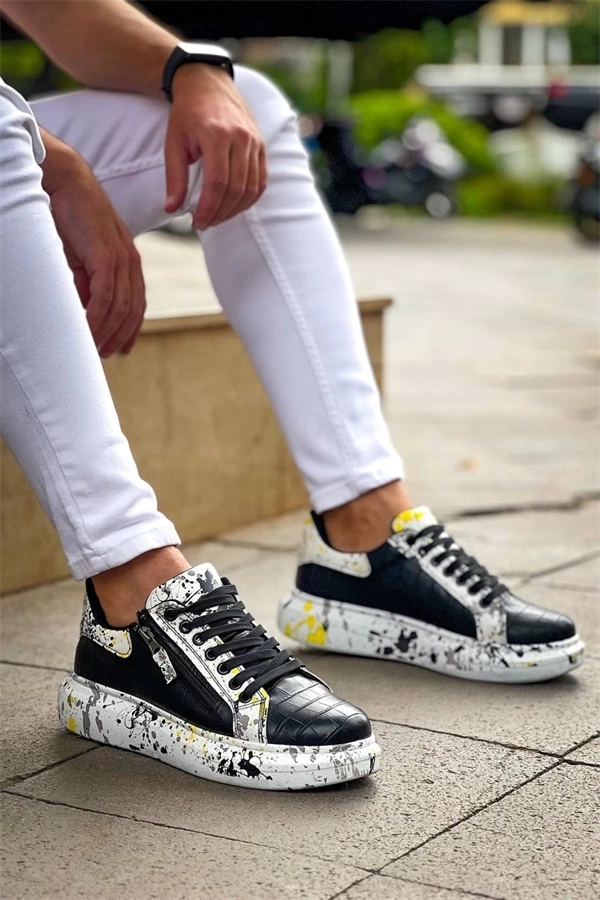 Kb-02  Kuback Bağcıklı Crocodile Siyah Sarı Günlük Erkek Ayakkabı