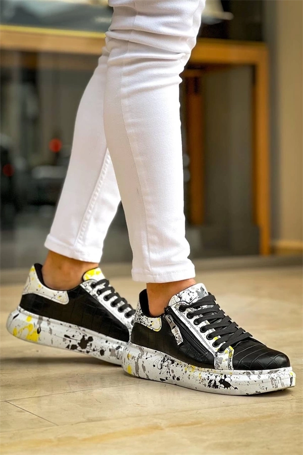 Kb-02  Kuback Bağcıklı Crocodile Siyah Sarı Günlük Erkek Ayakkabı