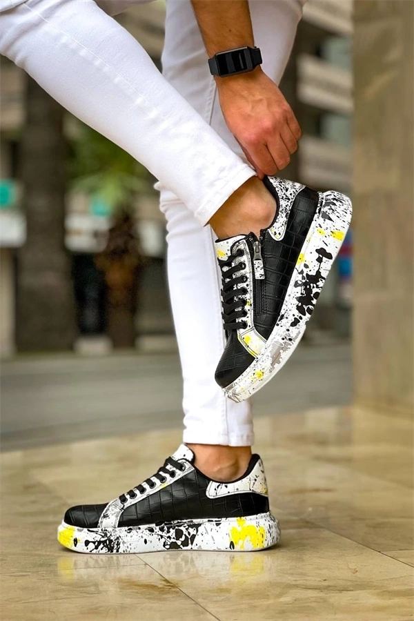 Kb-02  Kuback Bağcıklı Crocodile Siyah Sarı Günlük Erkek Ayakkabı