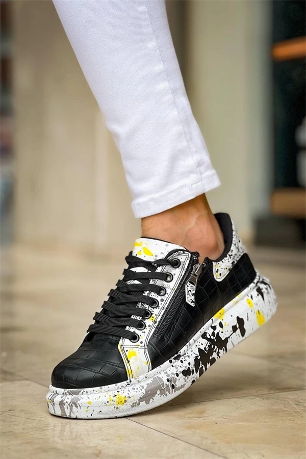 Kb-02  Kuback Bağcıklı Crocodile Siyah Sarı Günlük Erkek Ayakkabı