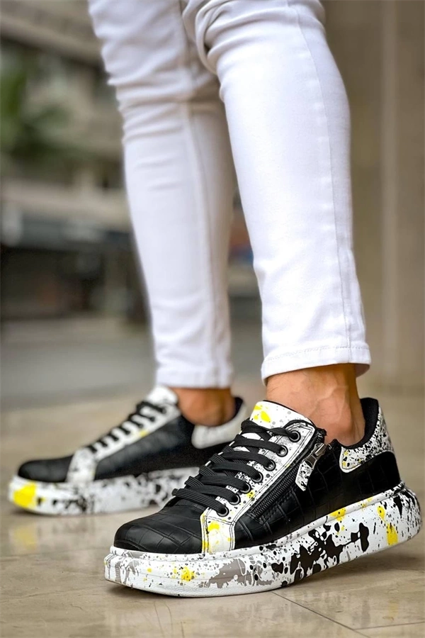 Kb-02  Kuback Bağcıklı Crocodile Siyah Sarı Günlük Erkek Ayakkabı