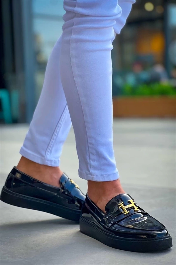 Kb-027  Kuback  Bağcıksız Kömür Rugan H Günlük Erkek Ayakkabı