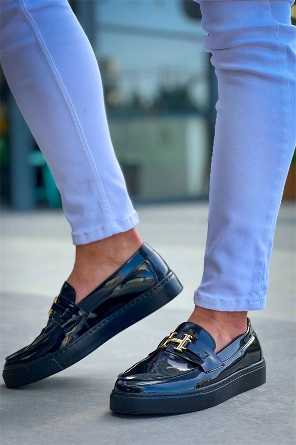 Kb-027  Kuback  Bağcıksız Kömür Rugan H Günlük Erkek Ayakkabı