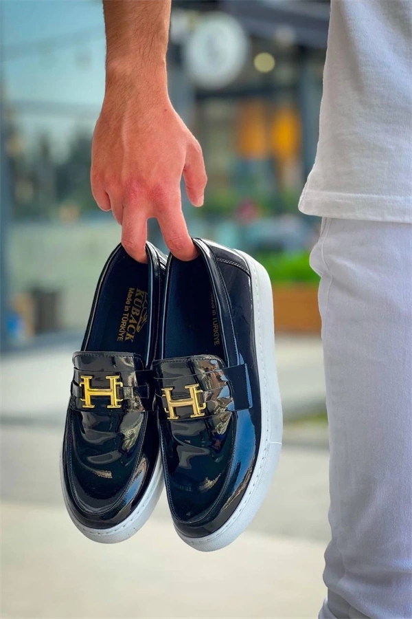 Kb-027  Kuback Bağcıksız Siyah Rugan H Günlük Erkek Ayakkabı