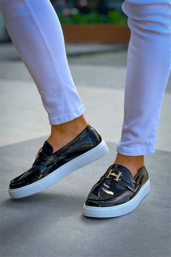 Kb-027  Kuback Bağcıksız Siyah Rugan H Günlük Erkek Ayakkabı