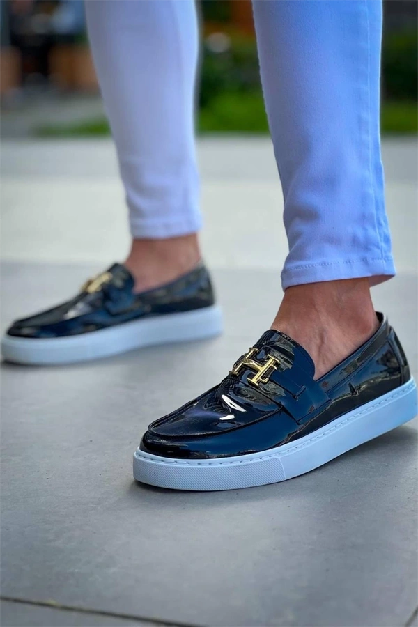 Kb-027  Kuback Bağcıksız Siyah Rugan H Günlük Erkek Ayakkabı