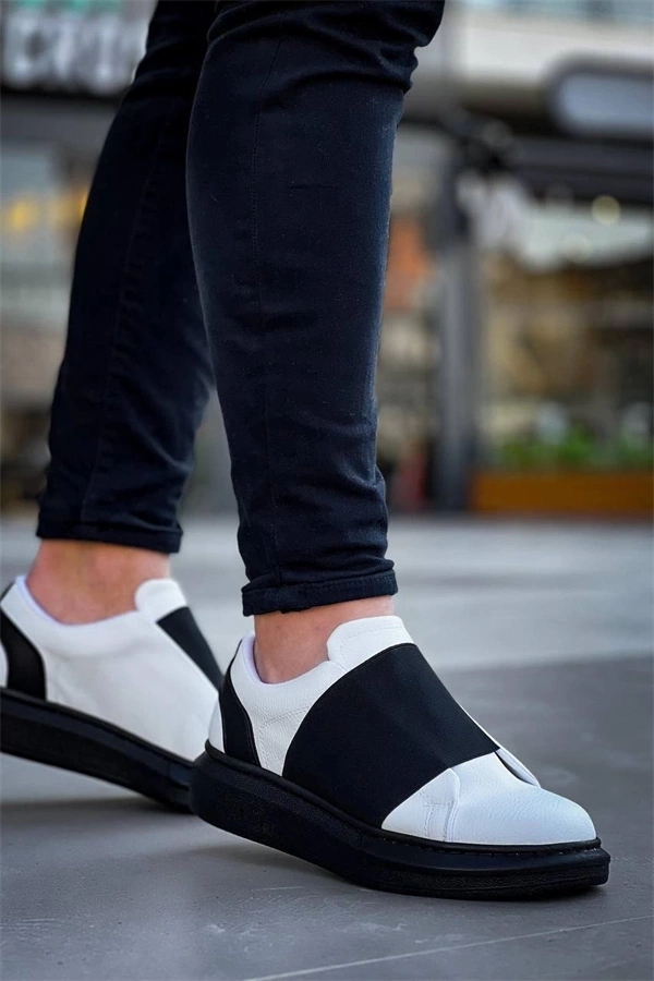 Kb-040  Kuback Beyaz Cilt Siyah Yüksek Taban Lastikli Günlük Erkek Ayakkabı