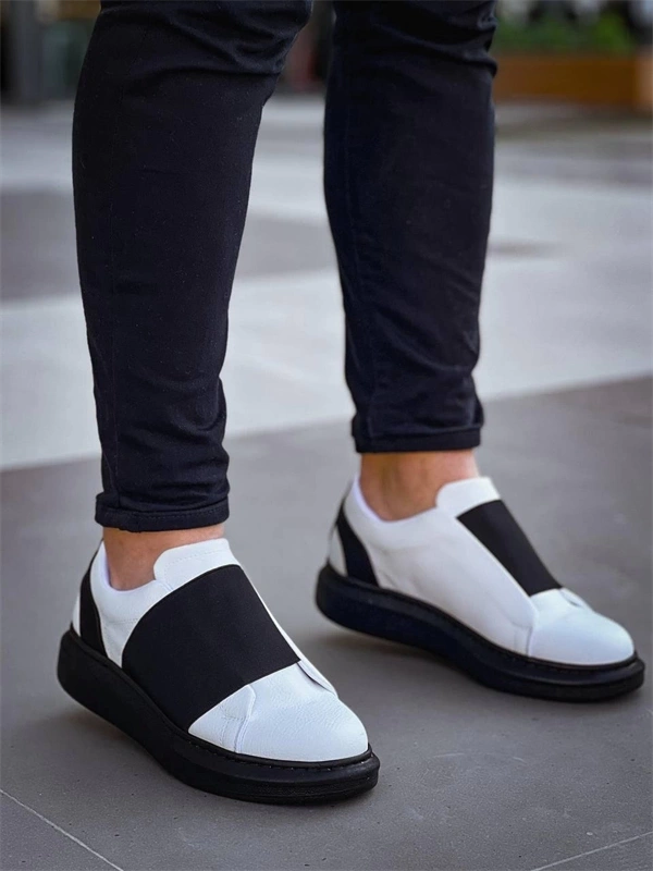 Kb-040  Kuback Beyaz Cilt Siyah Yüksek Taban Lastikli Günlük Erkek Ayakkabı