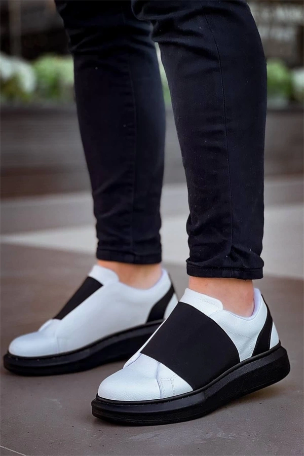 Kb-040  Kuback Beyaz Cilt Siyah Yüksek Taban Lastikli Günlük Erkek Ayakkabı